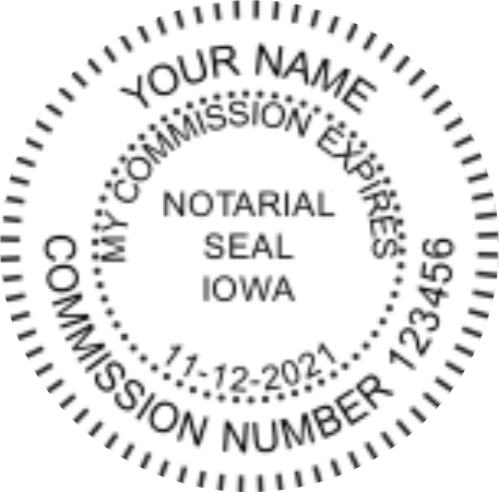 Iowa Notary Shiny Seal Embosser, Sample Impression Image for 